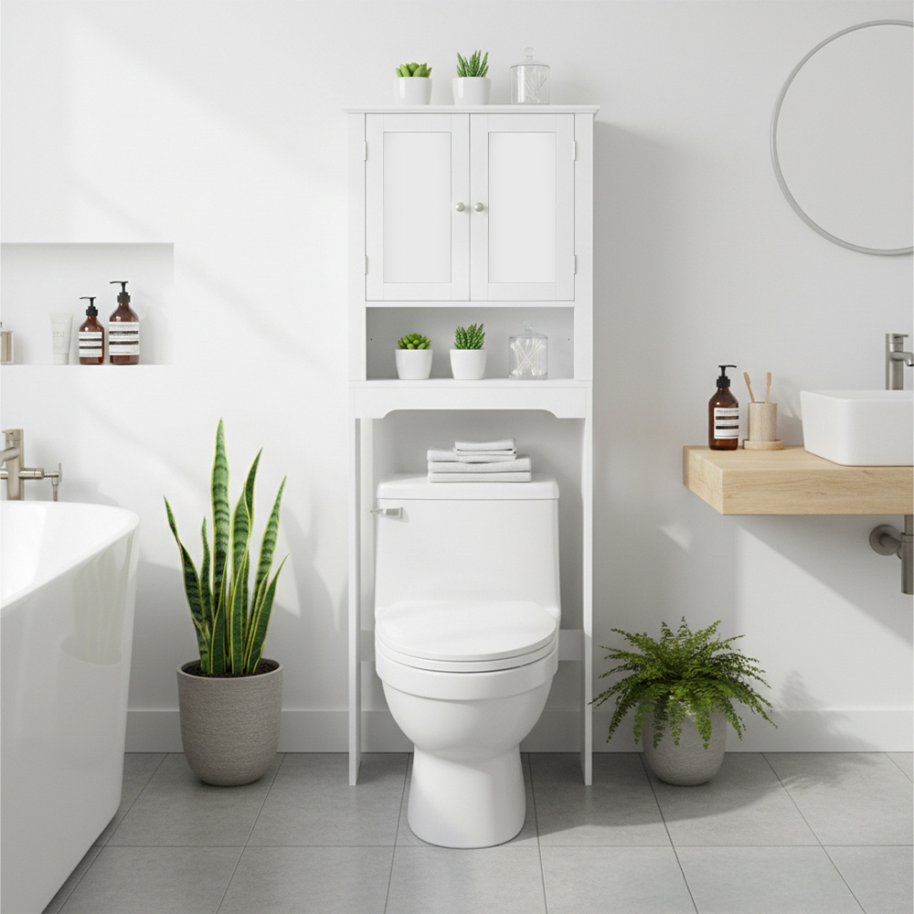 TEMU White, Wooden Toilet Top Storage Rack, Independent Bathroom Shelf, Large Capacity Storage Rack Above Washing Machine/balcony, , Can Store Shower