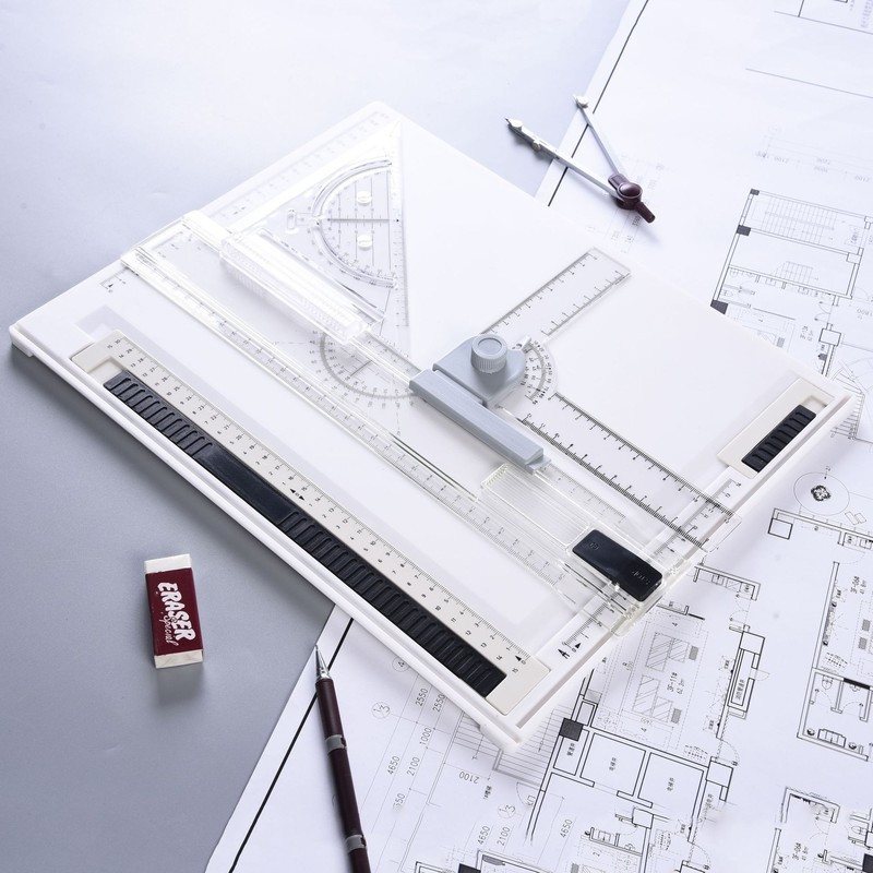 Image of Drawing Board Drawing Plate Drafting Board A4 + Ruler Protractor Set Multifunction