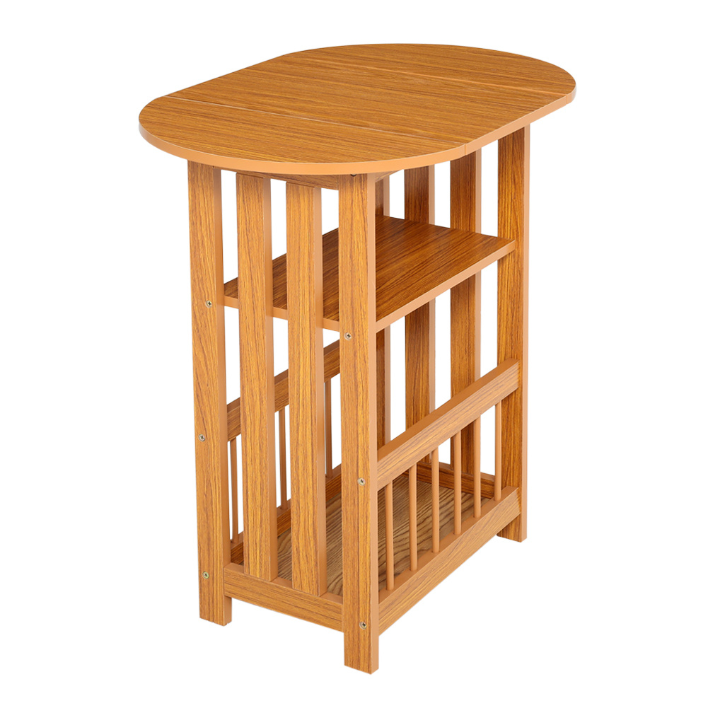 Modern Wooden Side Table with Storage Shelf and Foldable Desktop