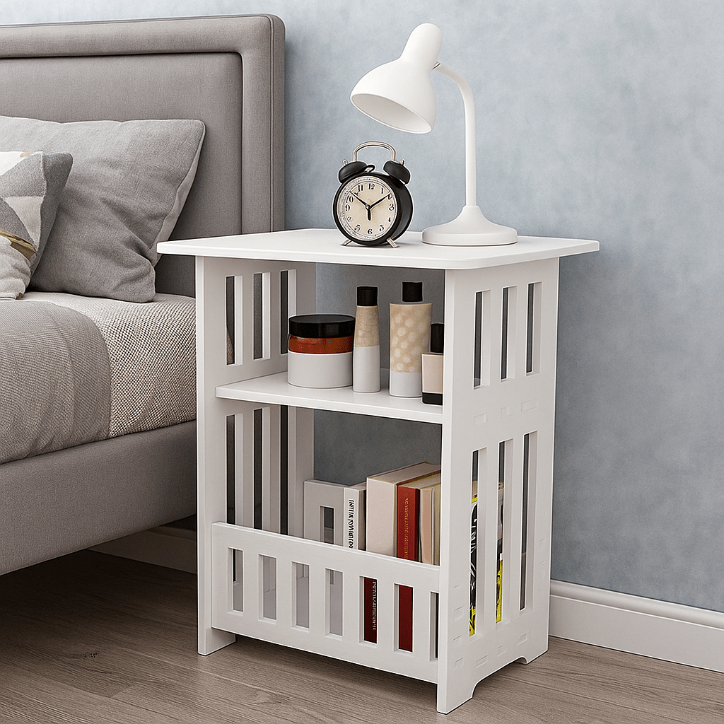 TEMU 3 Tier End Table 45x30x49cm Modern Wood Nightstand End Table Nightstand For Living Room, Bedroom, Bathroom, Balcony White