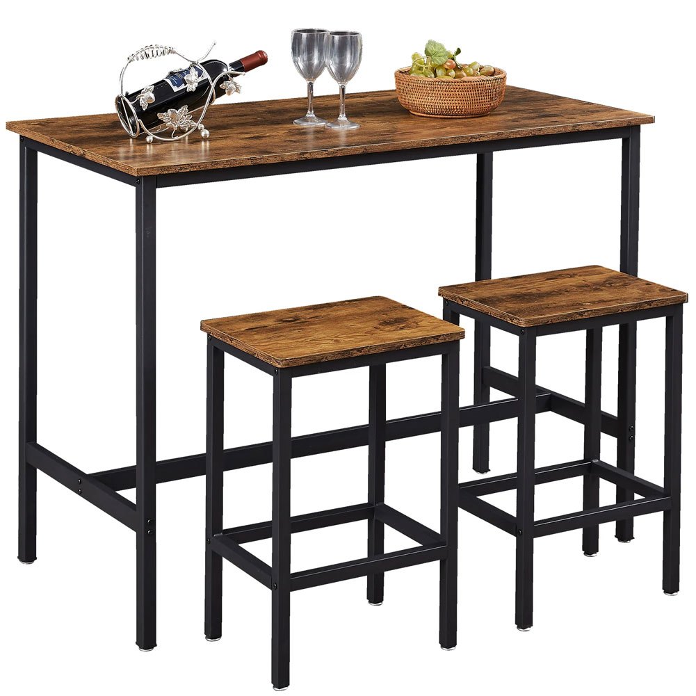 TEMU BAKAJI Tavolo da 2 Sgabelli Sedie a Scomparsa per Sala da Salotto Cucina Design Moderno Industriale Struttura in Metallo Piano e Seduta in Legno
