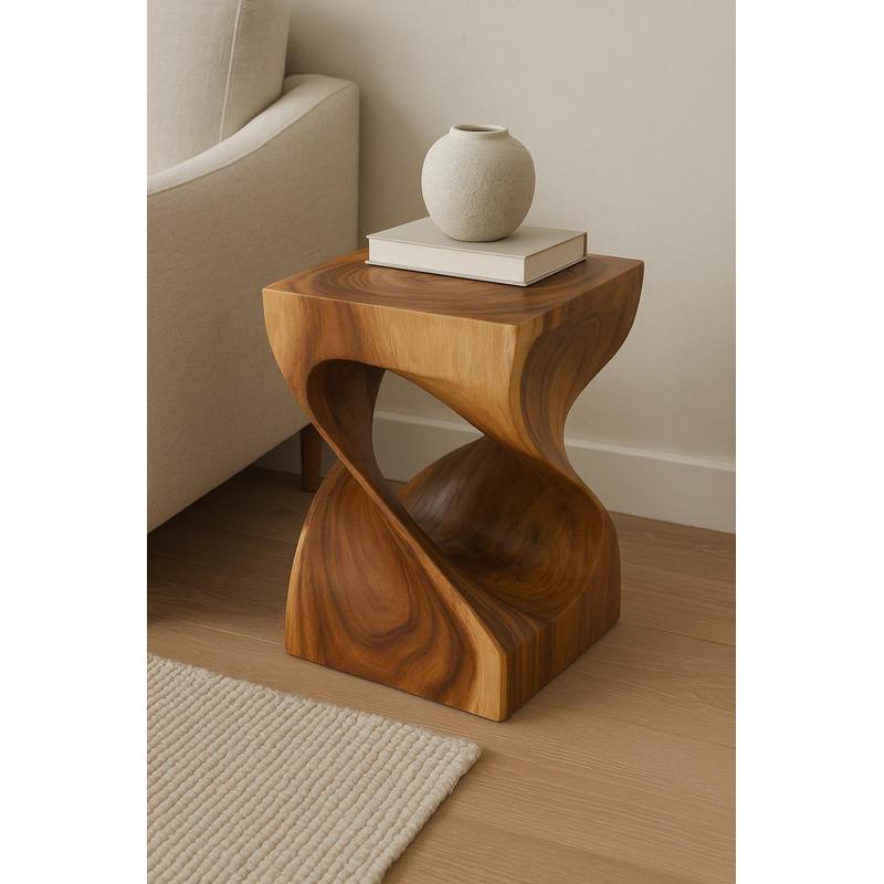 Wooden Stool - Side Table Flower Stool Storage Table - Unique Handcrafted - Turned From Solid Wood - 45x30x30 Cm
