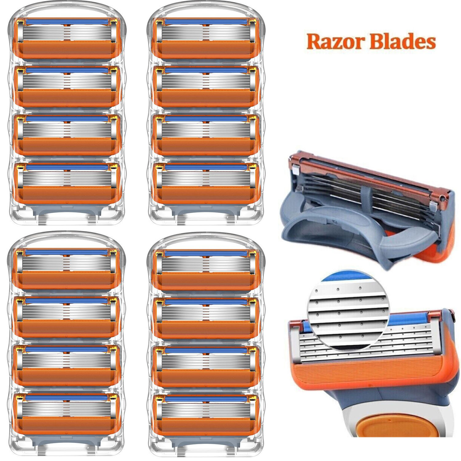 TEMU 8-pack/16-pack Fusion5 Razor Refills For Men, Men's With Lubricating Strips For A , Compatible With Razors