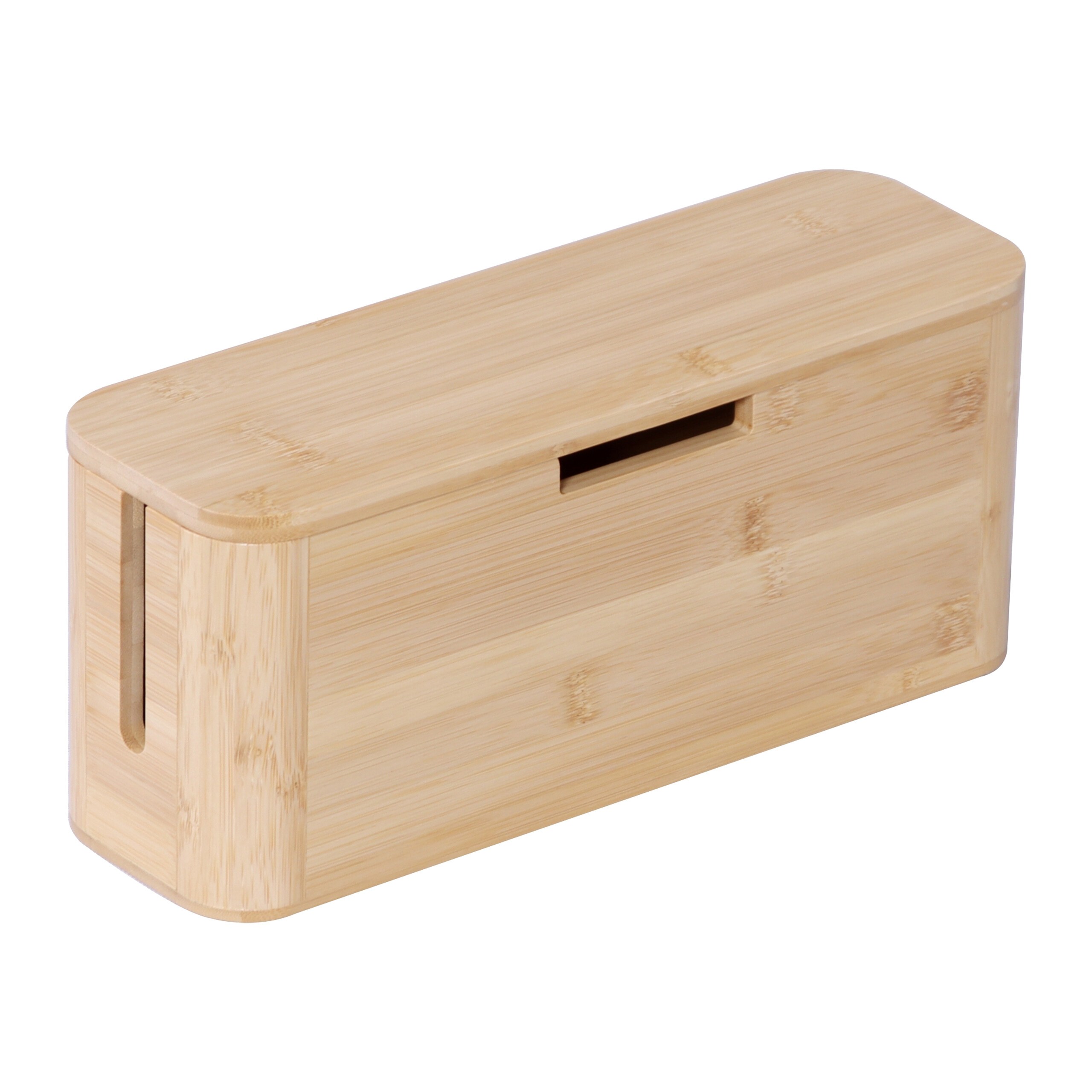 Image of Magnetic Cable Box, Bamboo And Iron, Natural, X 34 X 11 Cm, With 6 Cable Ties And Multiple Cable Outlets, For Living Room, Desk And Tv Area, Socket Box, Cable Organizer, Cable Concealment, Relaxdays