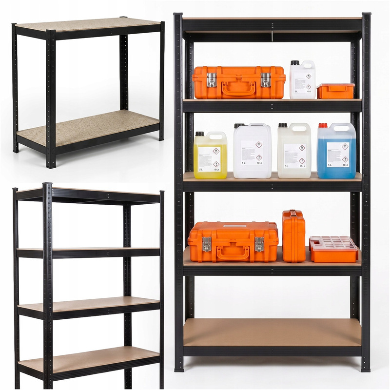 Image of Black Sturdy Large Metal Shelf With 5 Shelves, 180x90x30 Cm, For Garage Or Storage Room
