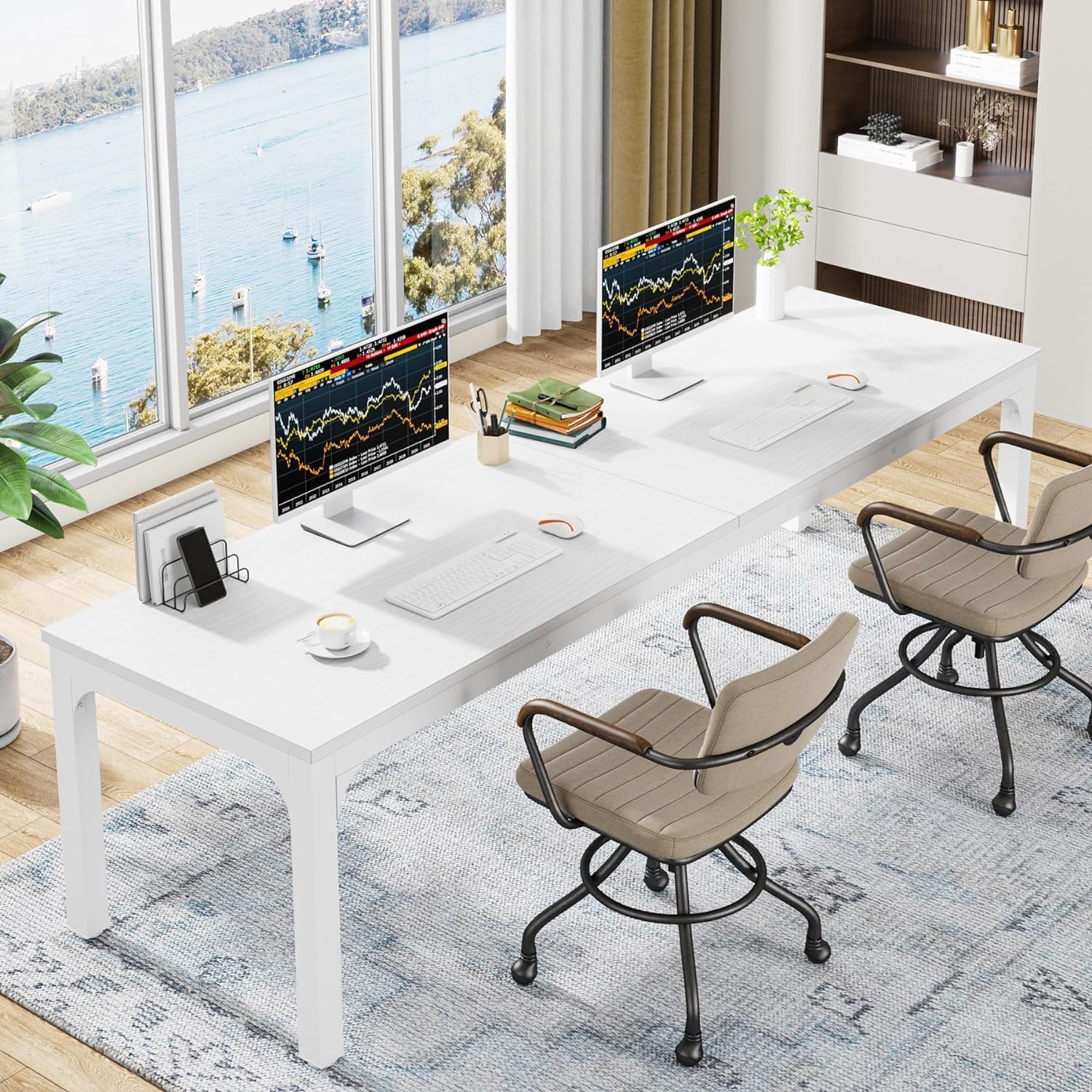 Modern Desk, Computer Desk, 200 X 70 X 75 Cm, Double Long Desk, Pc Table, Office Table, Work Table, Dining Table, Office Furniture, Computer Desk, Conference Table For Home Office, White