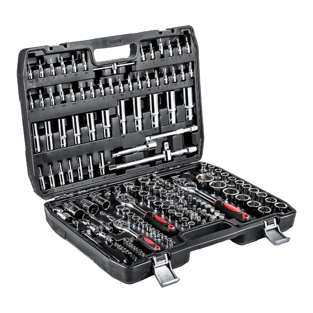 172 piece tool set with ratchet case 1 2 3 8 1 4 socket wrench screwdriver and bit set complete toolbox for workshop and car