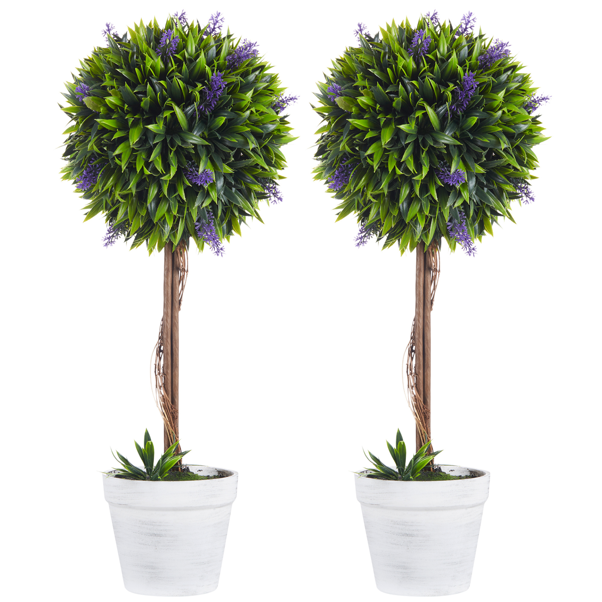 TEMU HOMCOM Lot de 2 plantes artificielles avec fleurs de arbre artificiel tronc et pot - hauteur 60 cm intérieur et extérieur vert