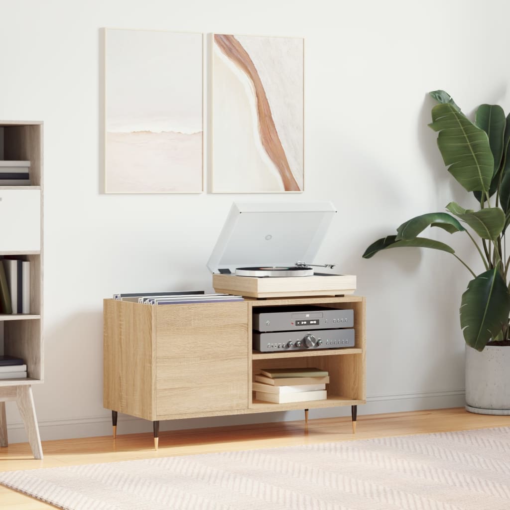 Image of Vidaxl , With Of Storage Space, Turntable Cabinet For Living Room, Lp Cabinet Record Stand, Oak Wood Material