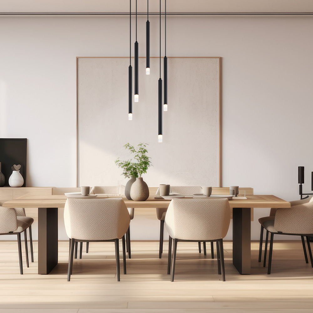 Pendant Lamp Hanging Lamp Dining Table Lamp 5-flame Living Room Lamp Black, Metal Acrylic, 5x G9, Dxh 34 X 120 Cm