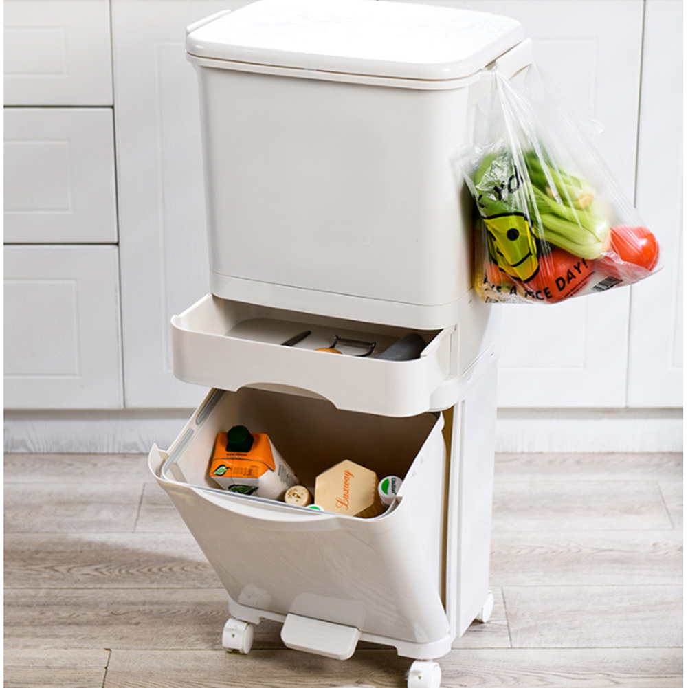 42l Kitchen Recycling Bin Mobile Trash Can Large Capacity Dry Wet Rubbish Garbage Bin Home Office Waste Bin