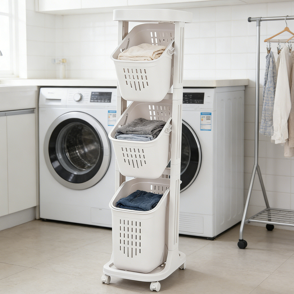 Four-Layer Plastic Narrow Storage Basket Trolley