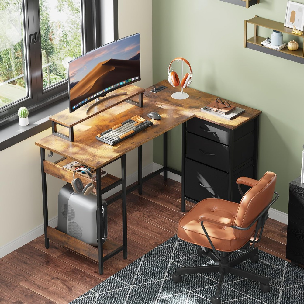 123 X 80 Cm With 3 Drawers, Desk With Usb And Monitor Stand, Computer Desk With Storage Space For Home Office, Black/rustic Brown