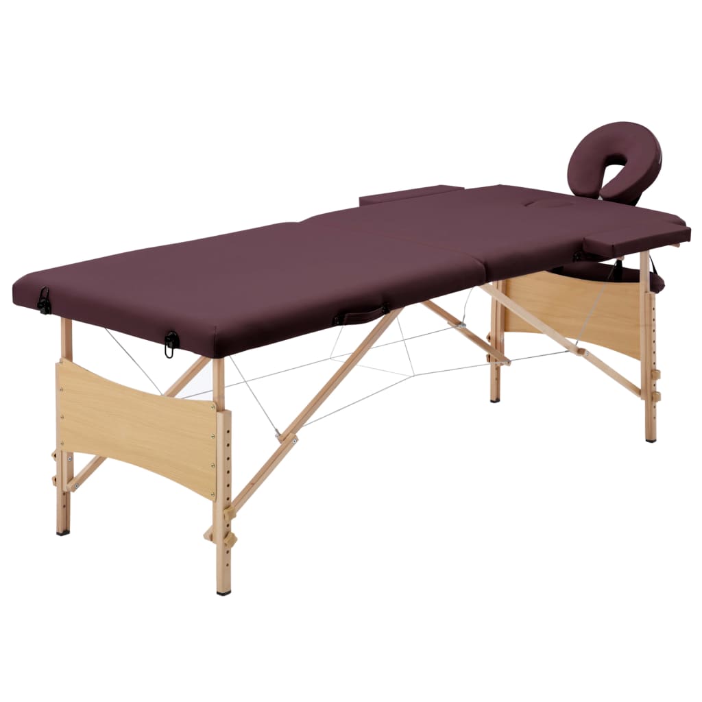 Wooden Massage Table Foldable 2 Zones With Carrying Bag Therapy Massage Bed Cosmetic Bed Therapy Bed Massage Bed Dark Lilac