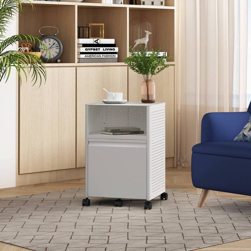 Rolling Container With Velvet Fabric And Drawer, Steel, 54 X 40 X 36 Cm