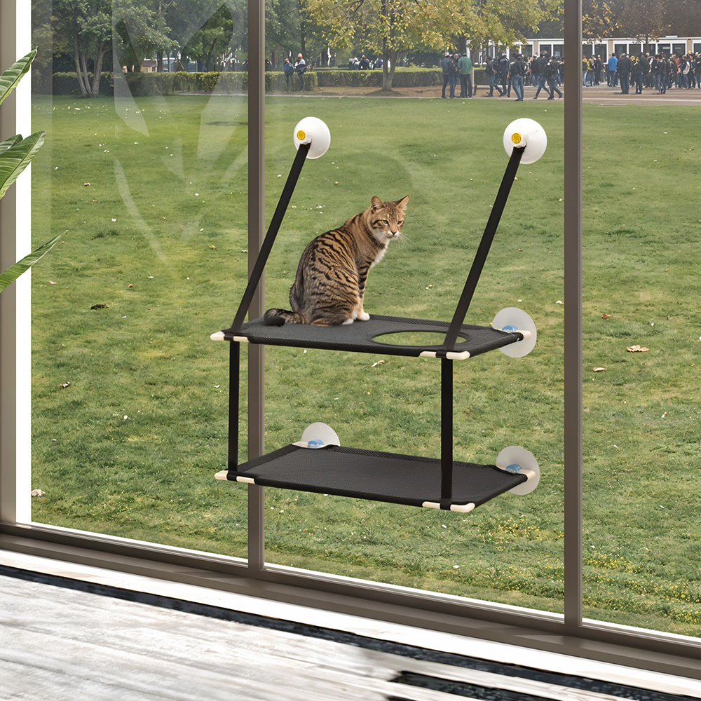 TEMU Cat Hammock Bed, 2 Tier Cat Window Perch, 50cm Large Cat Shelf With Strong Suction Cups, 2 Colours