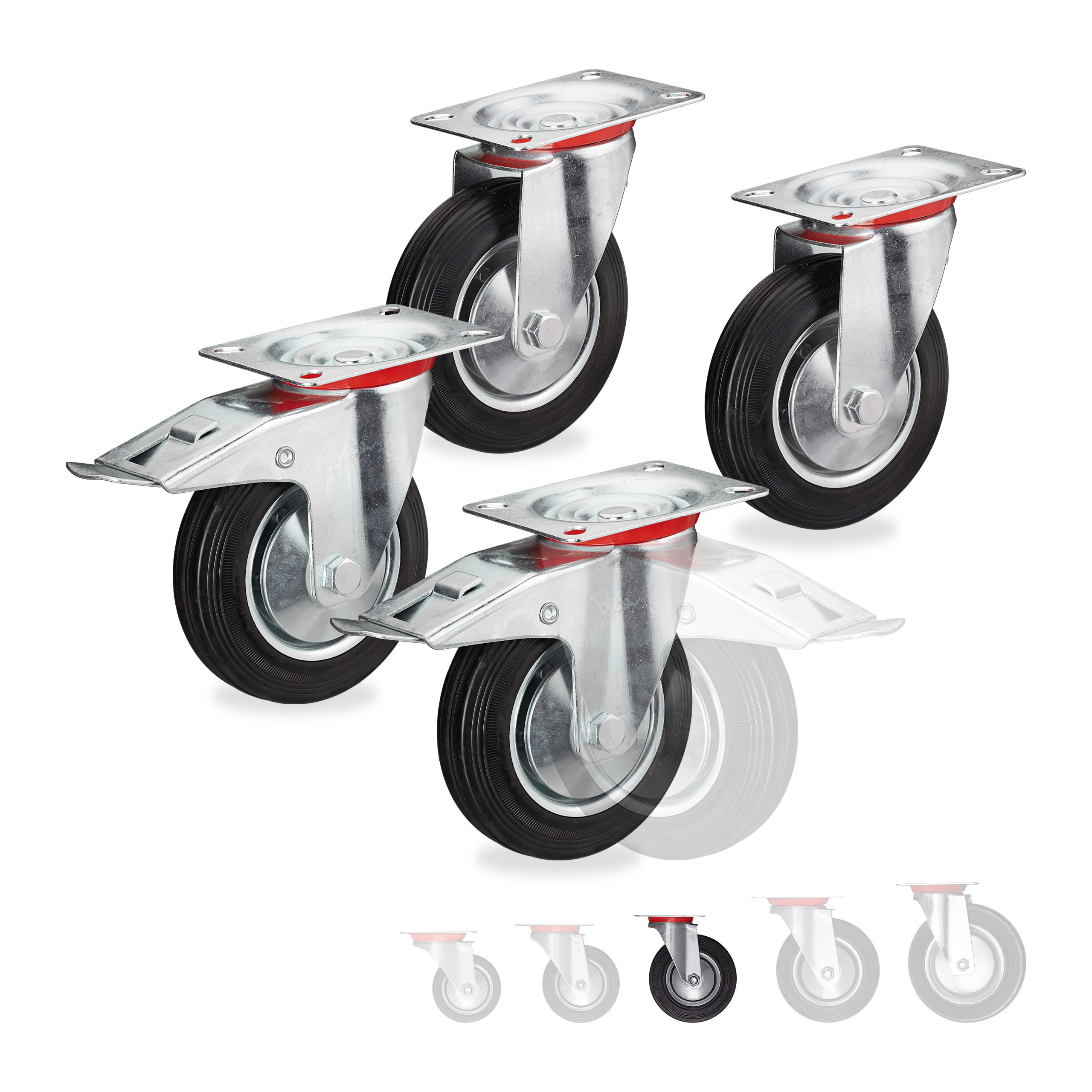 Image of 4 Heavy-duty Rolls In Black - Ø 125 Mm
