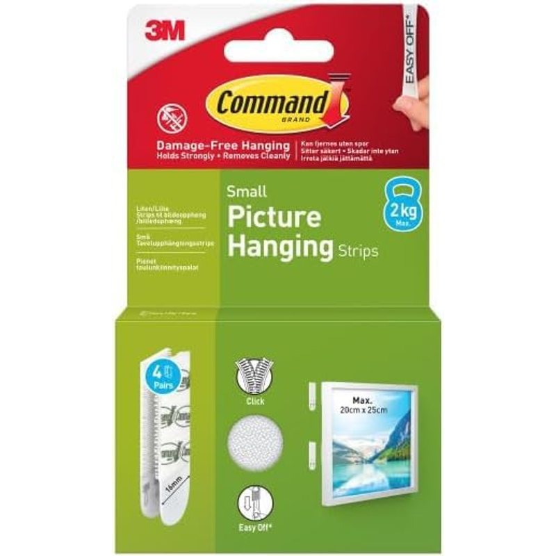 TEMU Picture Hanging Strips 17202whi-4-ukn, White, Small, 4 Pairs (8 Strips)