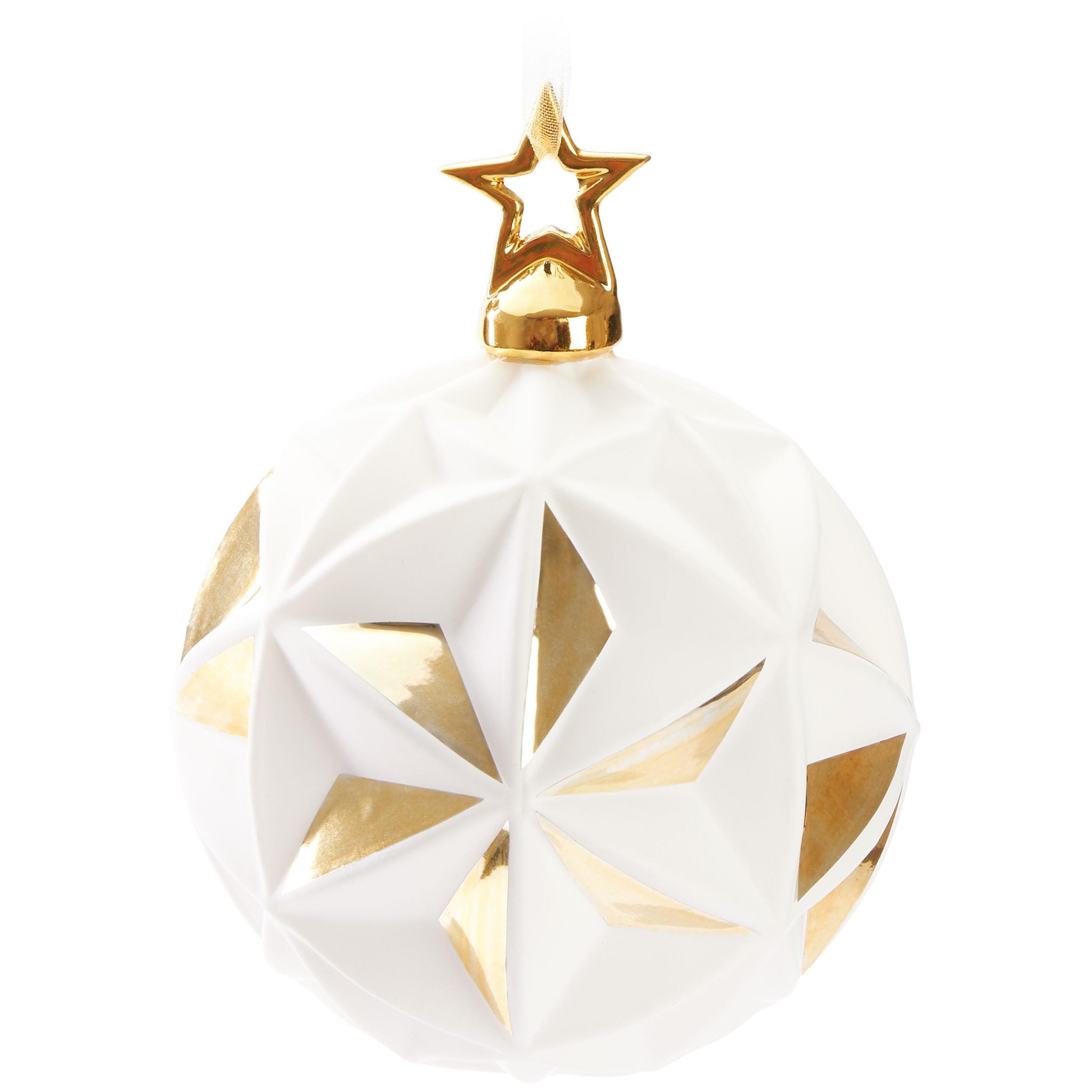 Image of Brubaker Premium Christmas Ornament Gold With 3d Surface - 10 Cm Ball With Porcelain Christmas Star Figure - Christmas Tree Ornament - Christmas Decoration