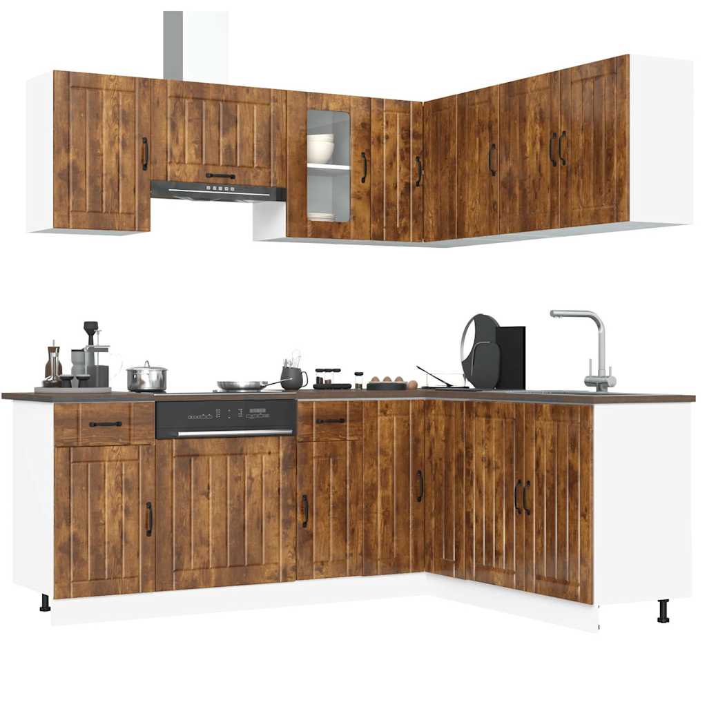 Image of Vidaxl 11-piece Kitchen Cabinet Set, Smoked Oak Wood Material, Kitchen Unit, Built-in Kitchen, Cabinet Set, Base Cabinet, Kitchen Cabinet, Wall Cabinet