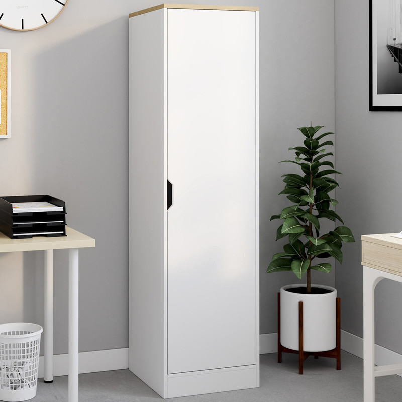 TEMU Armoire de rangement NOUK 1 porte avec étagères blanc et bois