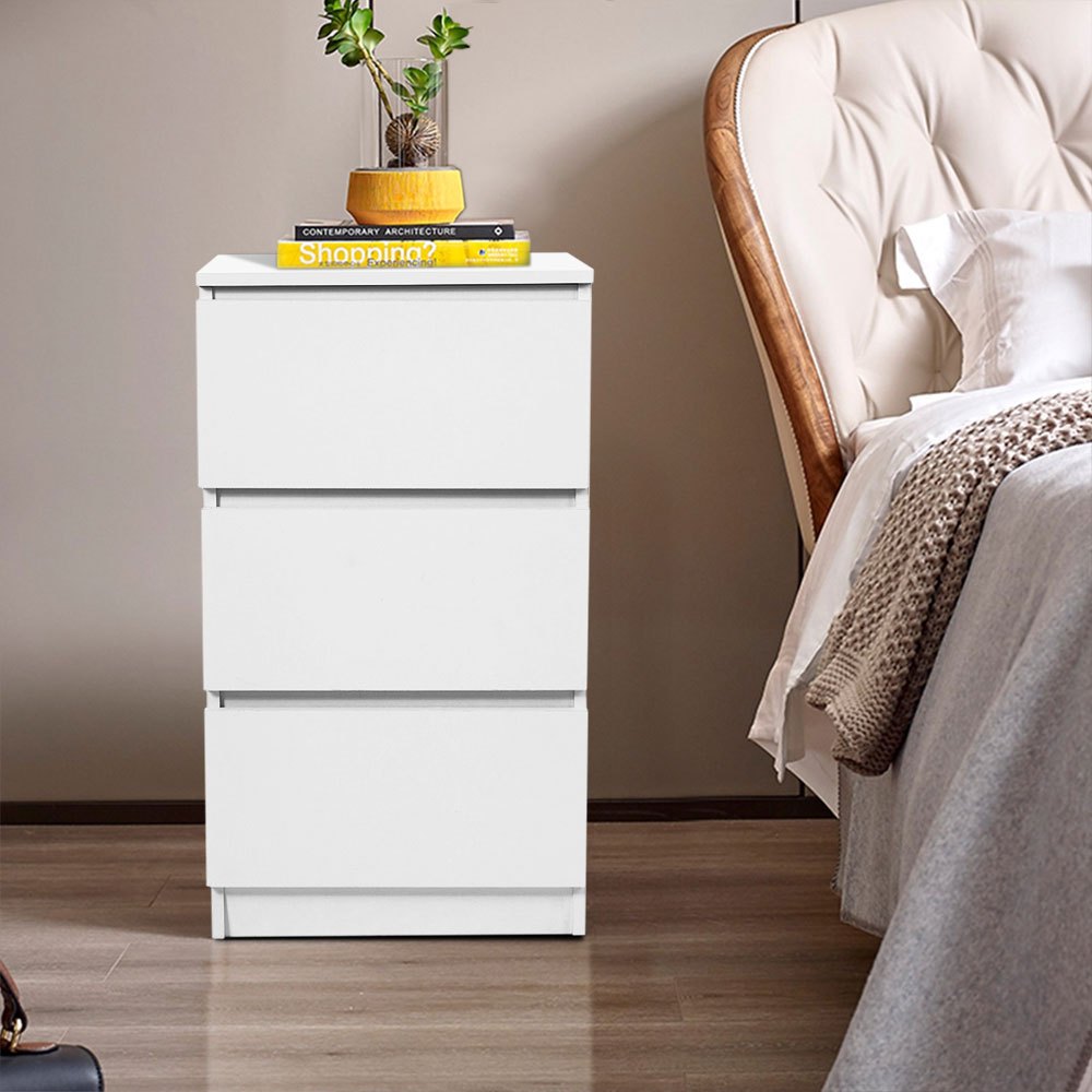 TEMU Wooden Bedside Table, White Small Bedside Cabinet, Chest Of 3 Drawers Sofa Side End Table, Modern Compact Wooden Nightstand, Space-saving Narrow