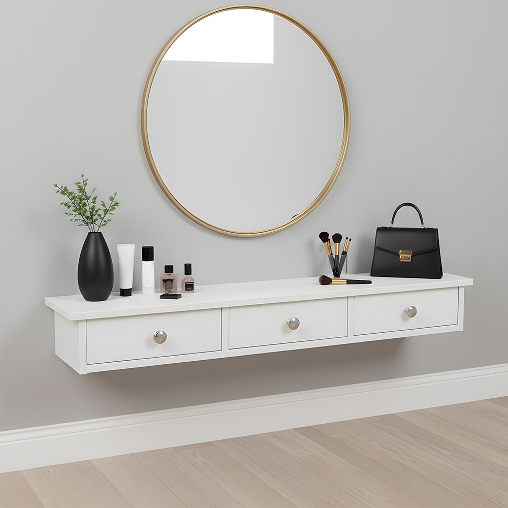Floating Shelf with 3 Drawers, Rustic Wall-Mounted Storage Unit