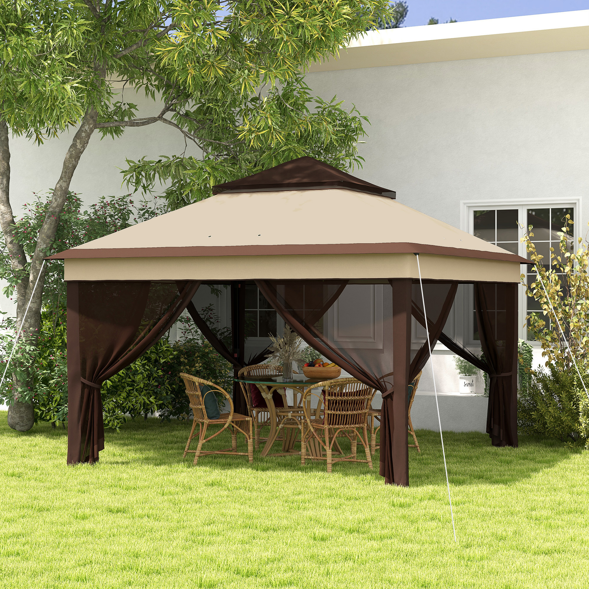 Image of 3x3x2m Foldable Garden Canopy With Adjustable Double Roof, 7m Uv30+ Protection, 4 Nets, And Gazebo Bag For Outdoor Parties And Camping
