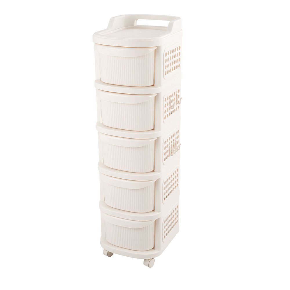 TEMU Cream White Five-tier, Kitchen Fruit, Vegetable And Condiment Shelf Trolley, With Castors - Movable, Freestanding Storage Unit, Small Items And