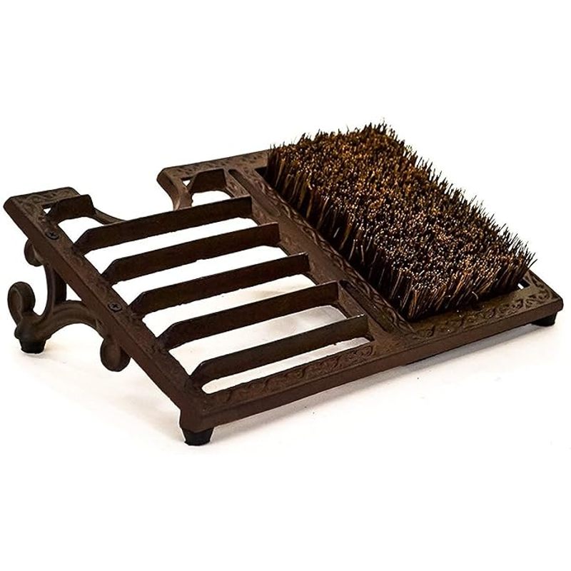 TEMU Garden Mile Rustic 3 In 1 Brown Boot Scraper With Brush And Boot Jack - Vintage Cast Iron Ornate Dirty Remover Tools - Ideal For Indoor Outdoor