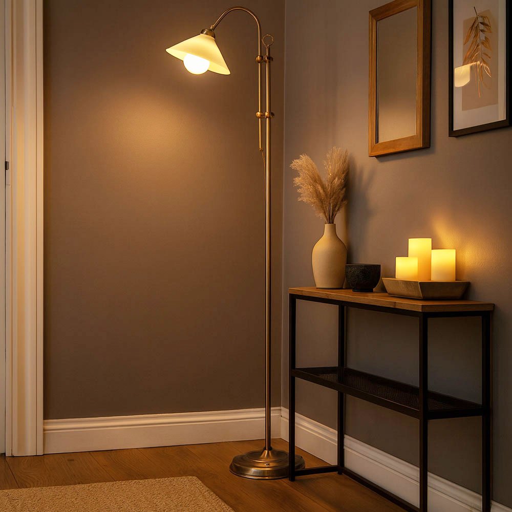 Adjustable Height Floor Lamp For Living Room, Standing Arc Lamp, Metal, Antique Brass, Cable Switch, E27, -170 Cm