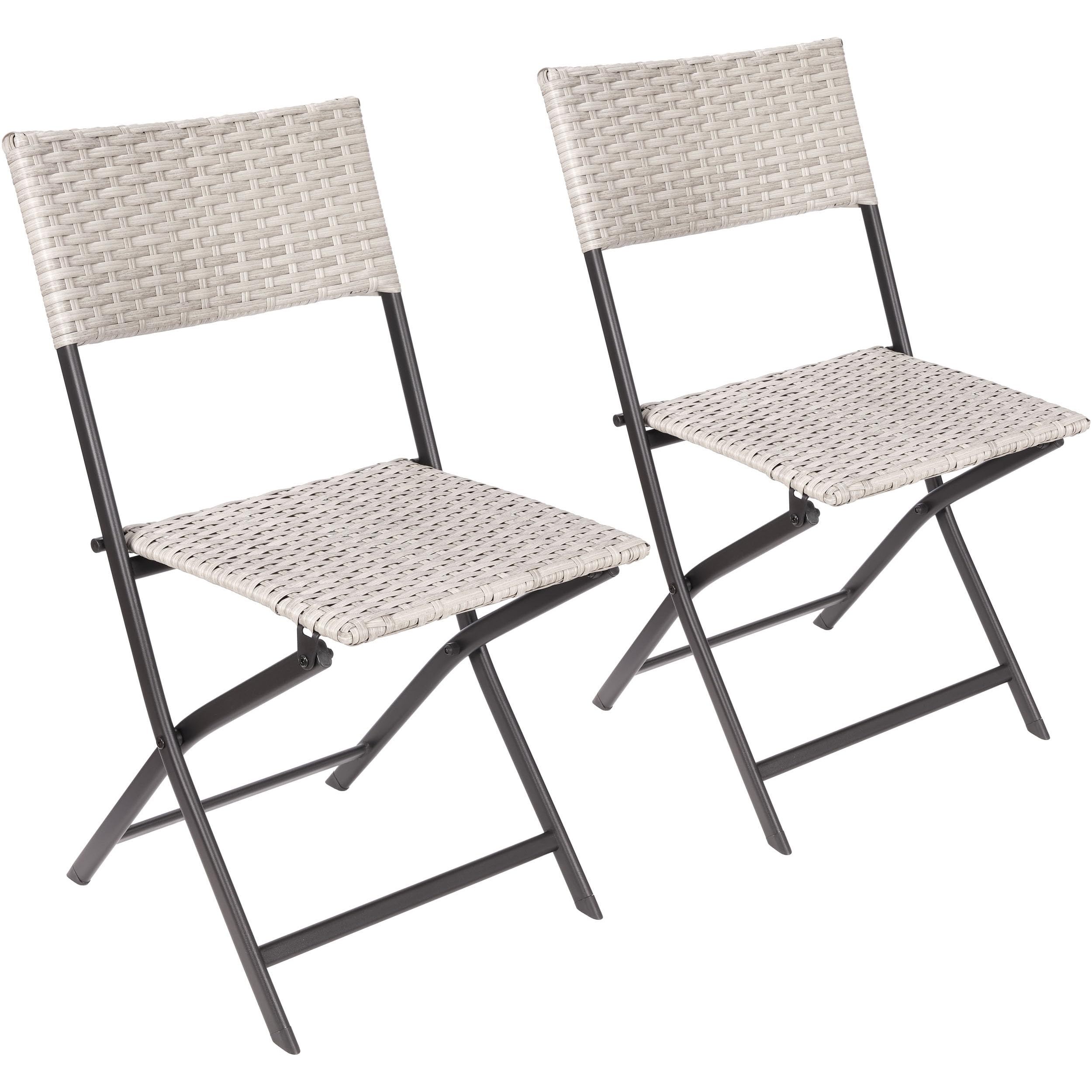 Image of Brubaker 2-piece Set Lugano Garden Chair - Weatherproof And Sturdy Poly Rattan Folding Chair - Foldable Balcony Chair - Camping Chair For Garden, Balcony, Terrace - Camping Chair - Grey/beige