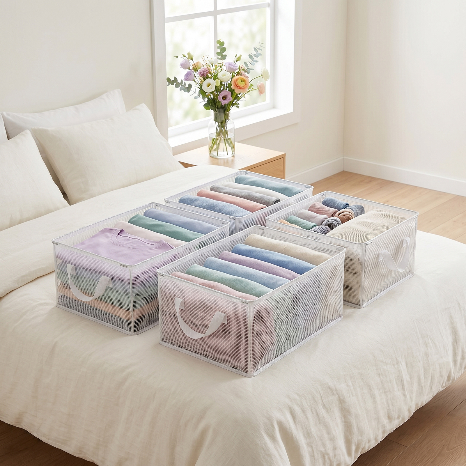 4 Pack Clear PVC Transparent Open-Top Clothes Storage Baskets