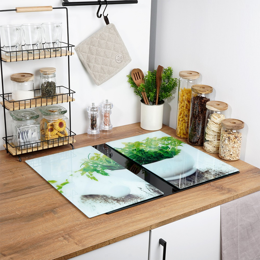 TEMU Planche À Découper Et Dos De Cuisinière En Verre De 60x52 Cm, 2 Pièces