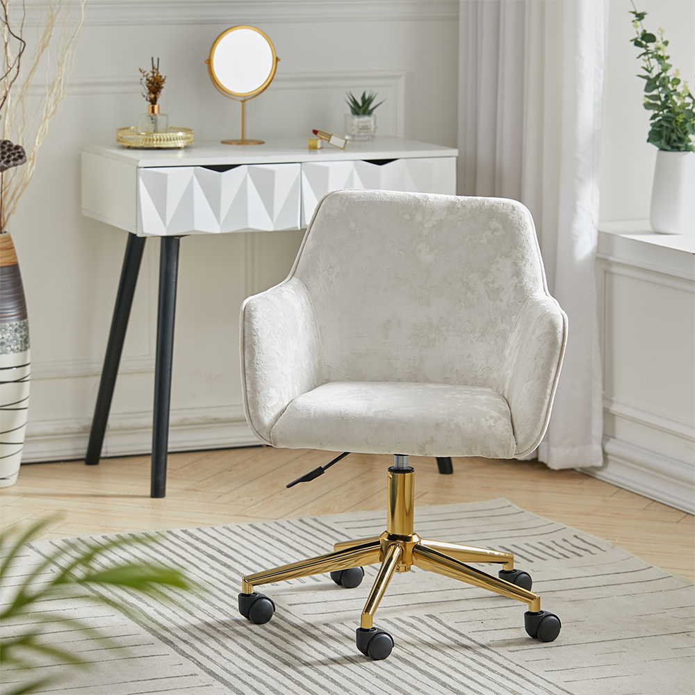 Image of Velvet Office Swivel Chair - Height Adjustable, Rolling Vanity Chair Lounge Chair Desk Chair Reception Chair, Rolling Swivel Chair For Makeup Room Home Working