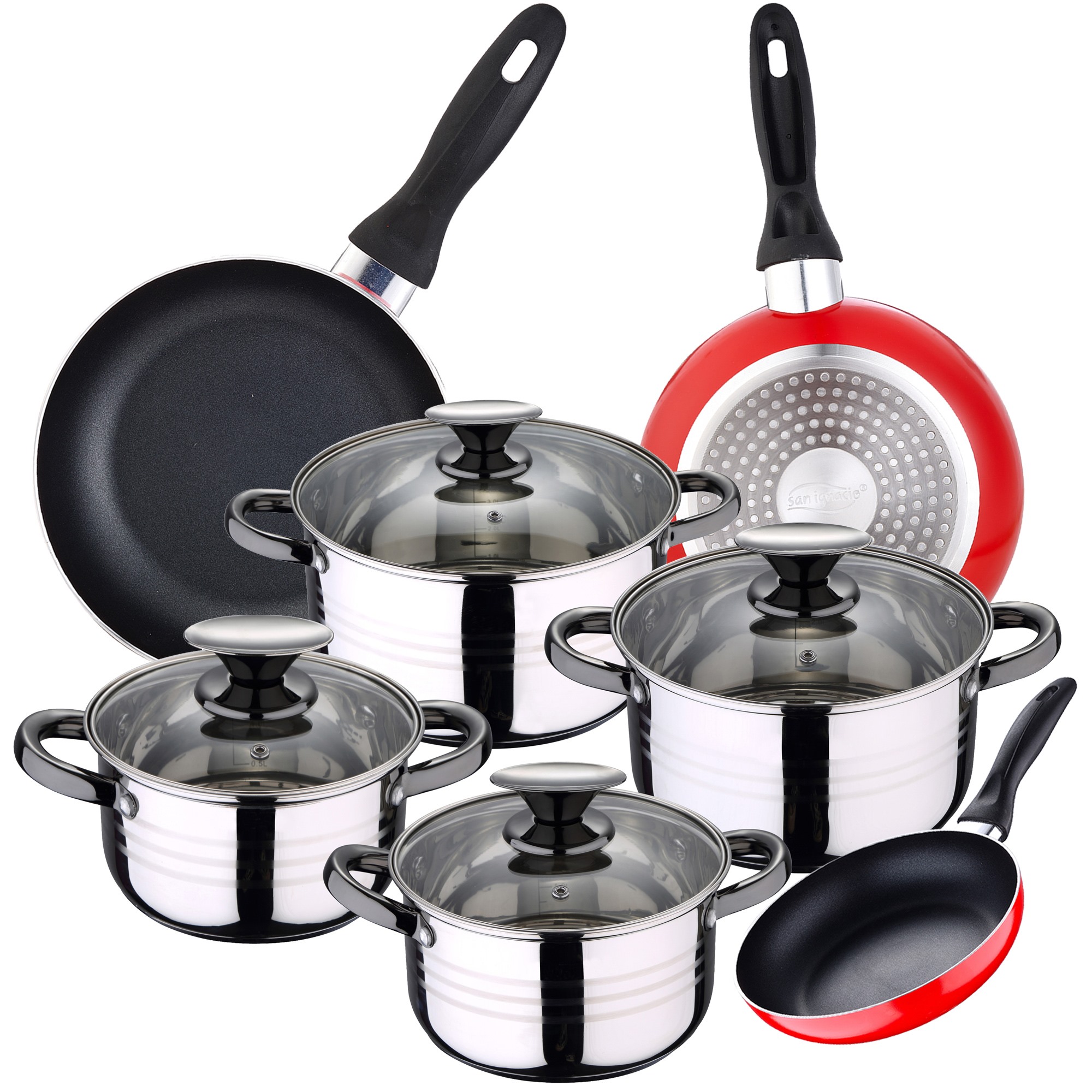 8-piece Stainless Steel Induction-compatible Cookware Set + 3 Pans (16/20/24 Cm) By San