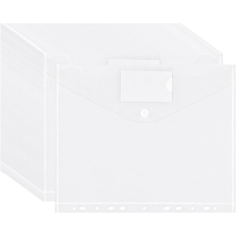 TEMU 30pcs Heavy Duty Clear Binder Pockets, A4/letter Size 11-hole File Folders With Snap Closure & Labels, Transparent Document Wallets For Office,