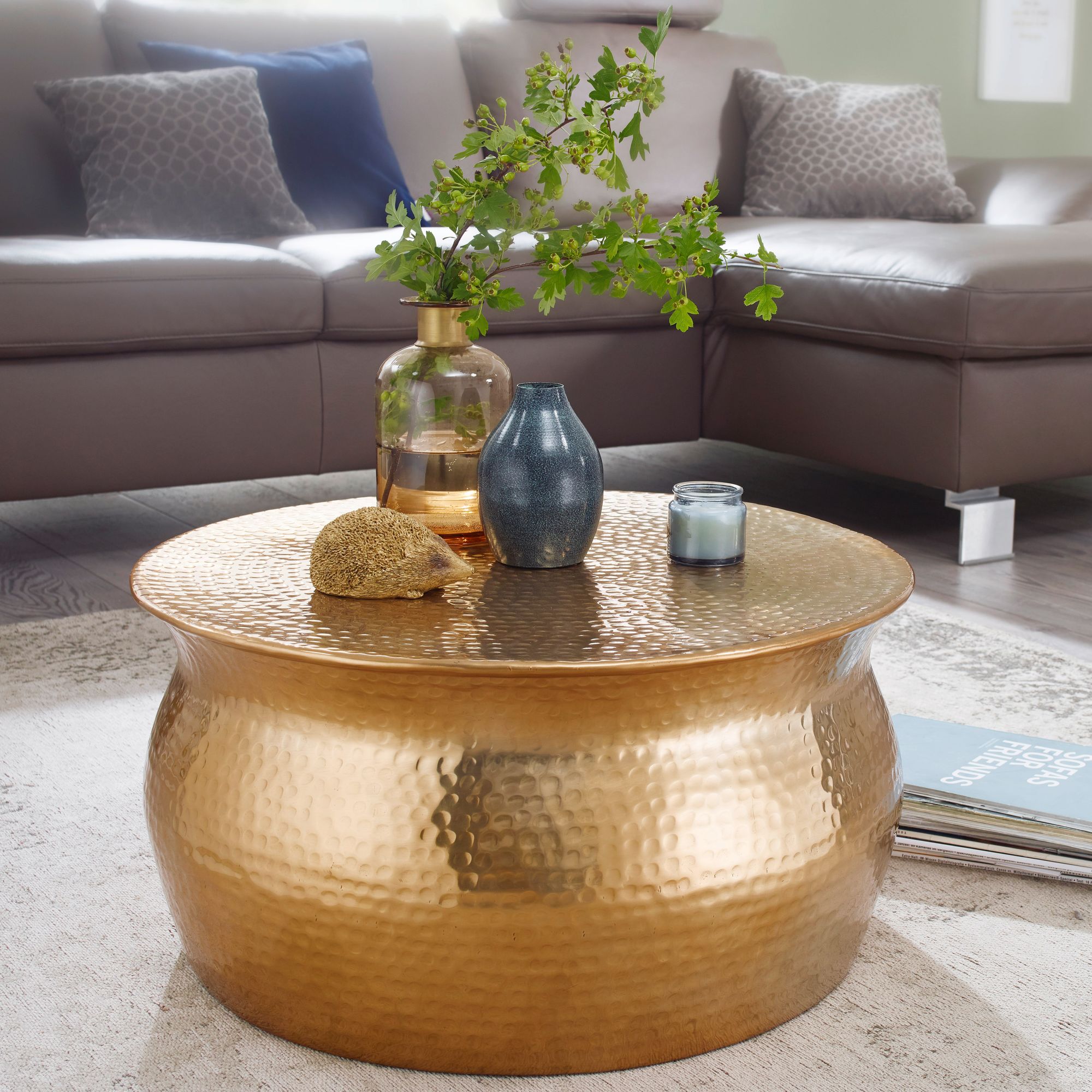 Coffee Table 60x30.5x60cm Aluminum Side Table Oriental Round, Flat Sofa Table Metal, Modern Living Room , Lounge Table Indian Small Table