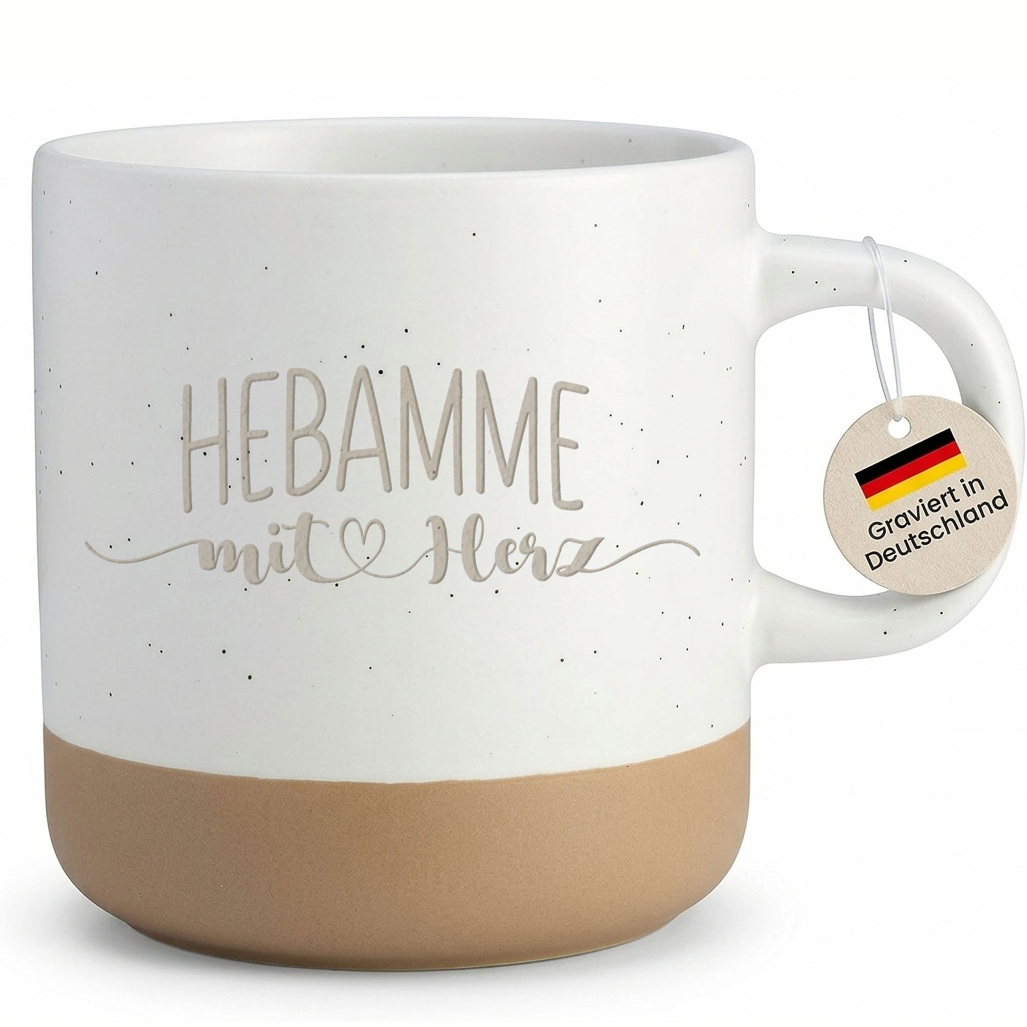 Midwife With Heart Engraved Mug, Coffee Cup As A Gift For Obstetrician, Graduation, Office, Colleagues, Stoneware - Left Handle