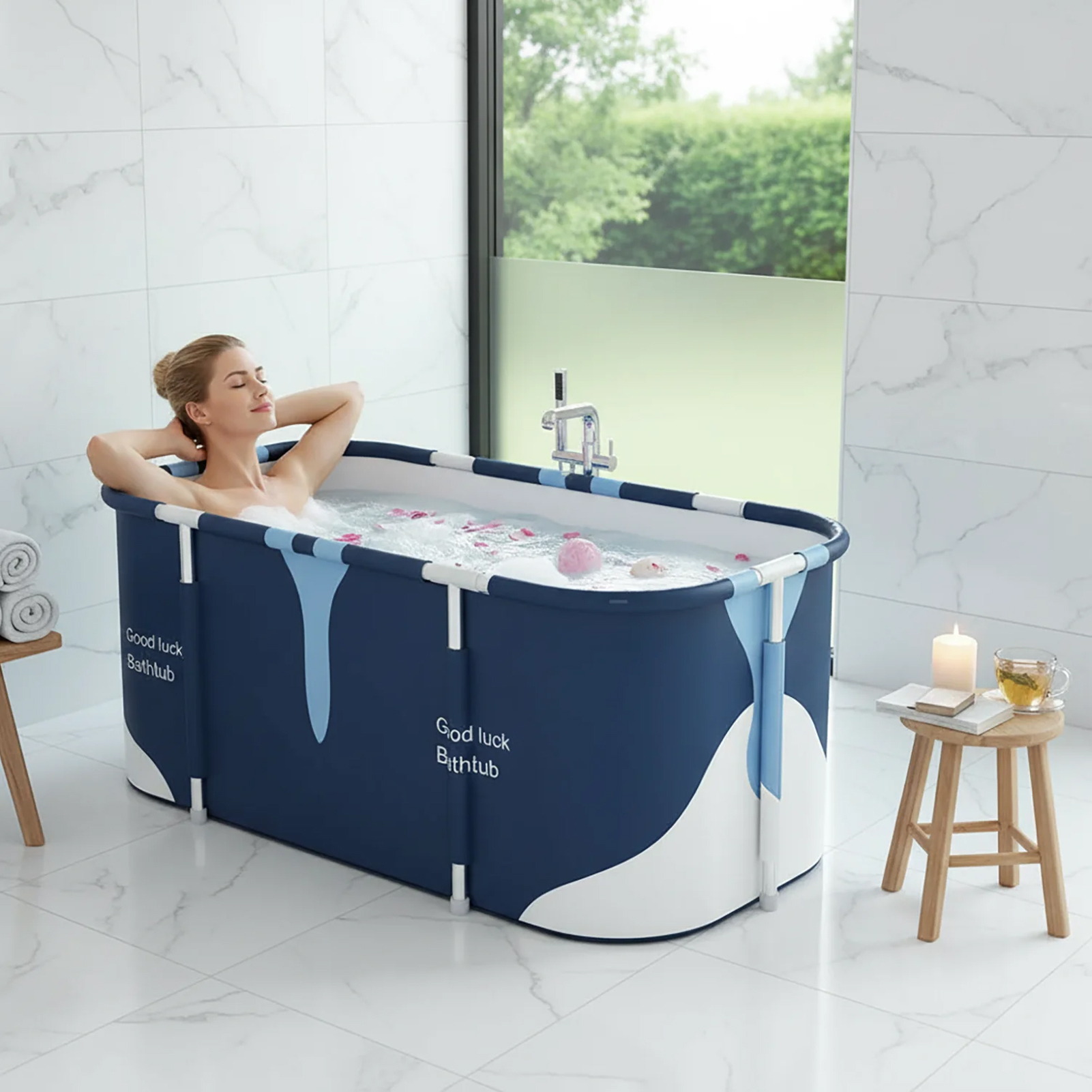 item picture 1pc portable folding soaking tub   white freestanding bathtub with   heat preservation ideal for hot cold water relaxation   bath and therapeutic  