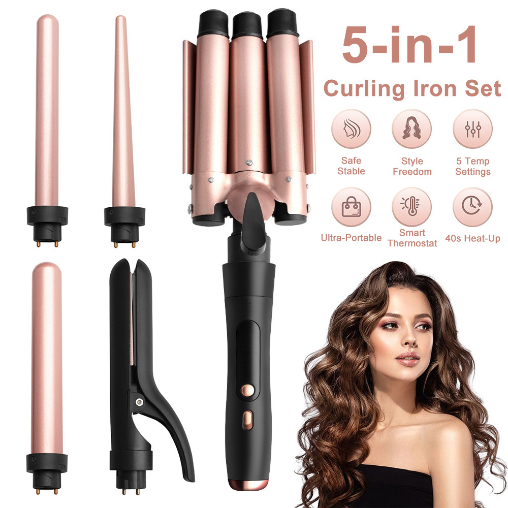 TEMU [curling Iron]5 In 1 Curling Wand Set, 3 Curling Iron Set With 3 Curling Iron And 4 Interchangeable Ceramic Curling Wand, Fast Heating,for Long