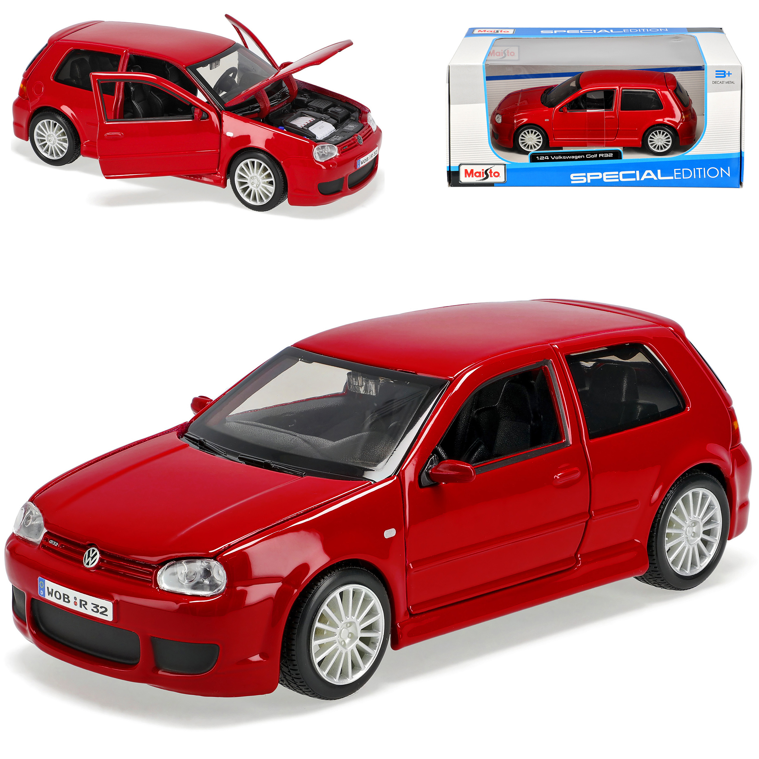 Image of Vw Golf Iv 4 R32 Red 3-door 1997-2006 1/24 Maisto Model Car Model