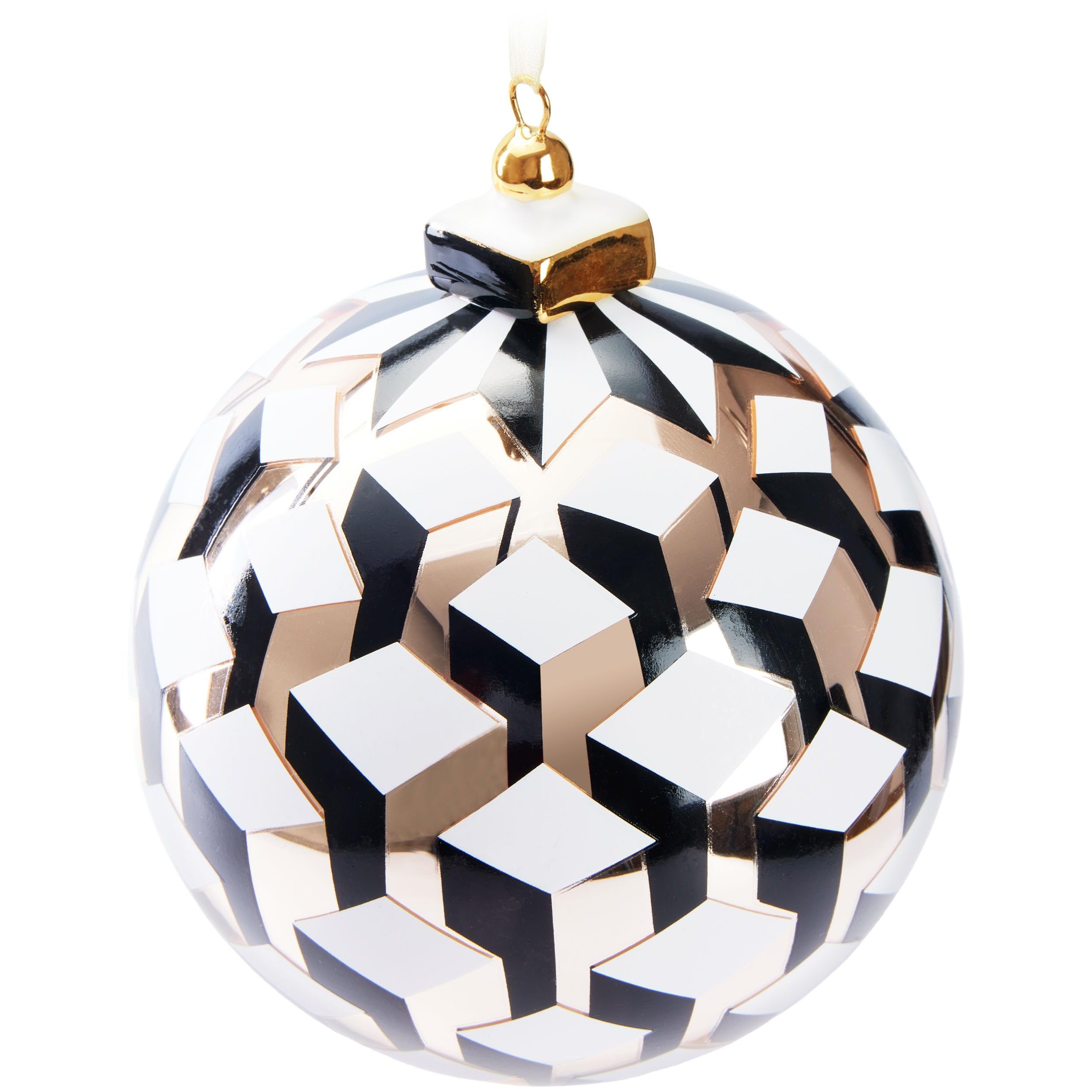 Image of Brubaker Premium Christmas Ball Gold, White And Black - 10 Cm Ball With Porcelain Tip - Ball - Christmas Tree Decoration