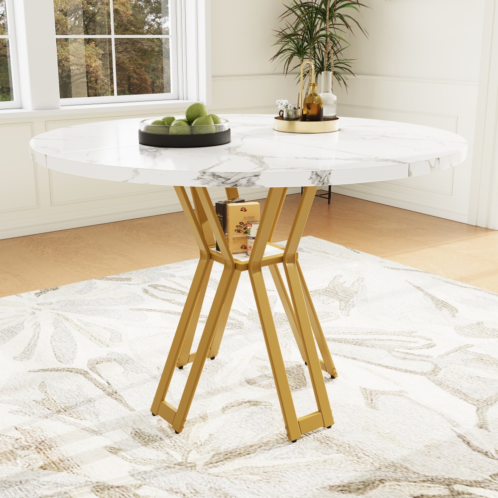 Image of Height-adjustable Dining Table, Table With Metal Frame & Marble- Plate 100 Cm Edge Length, Swivel Regulator For Uneven Floors, For Kitchen, Dining Room, Conference Room - Elegant Design &