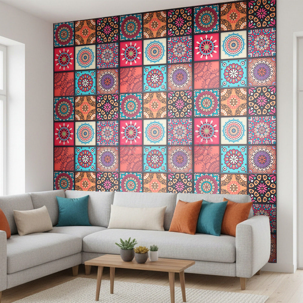 TEMU 10pcs Moroccan Style 30x30cm Tile Stickers Waterproof Pvc Kitchen Wall Decals Removable Bathroom Stickers For Cabinets Fireplace Stairs 3d Tile