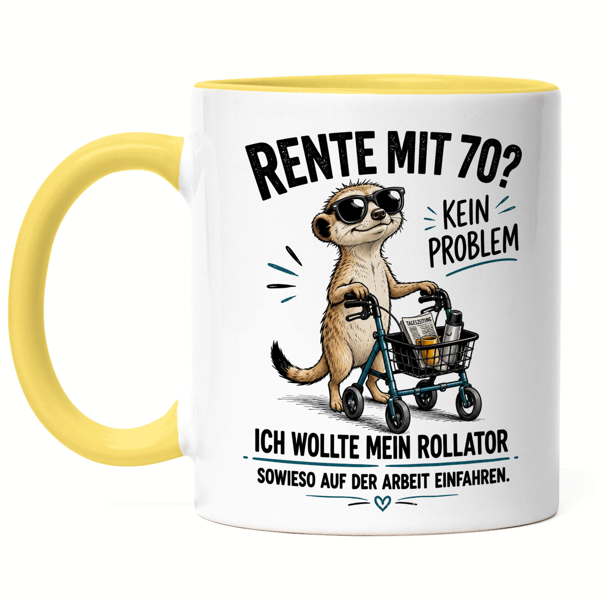 Image of Funny Pension With 70 Cup For Retirees, Walker Quote For Retirement, Farewell Gift Colleague, Men Women Coffee Cup - Cup Heart Handle
