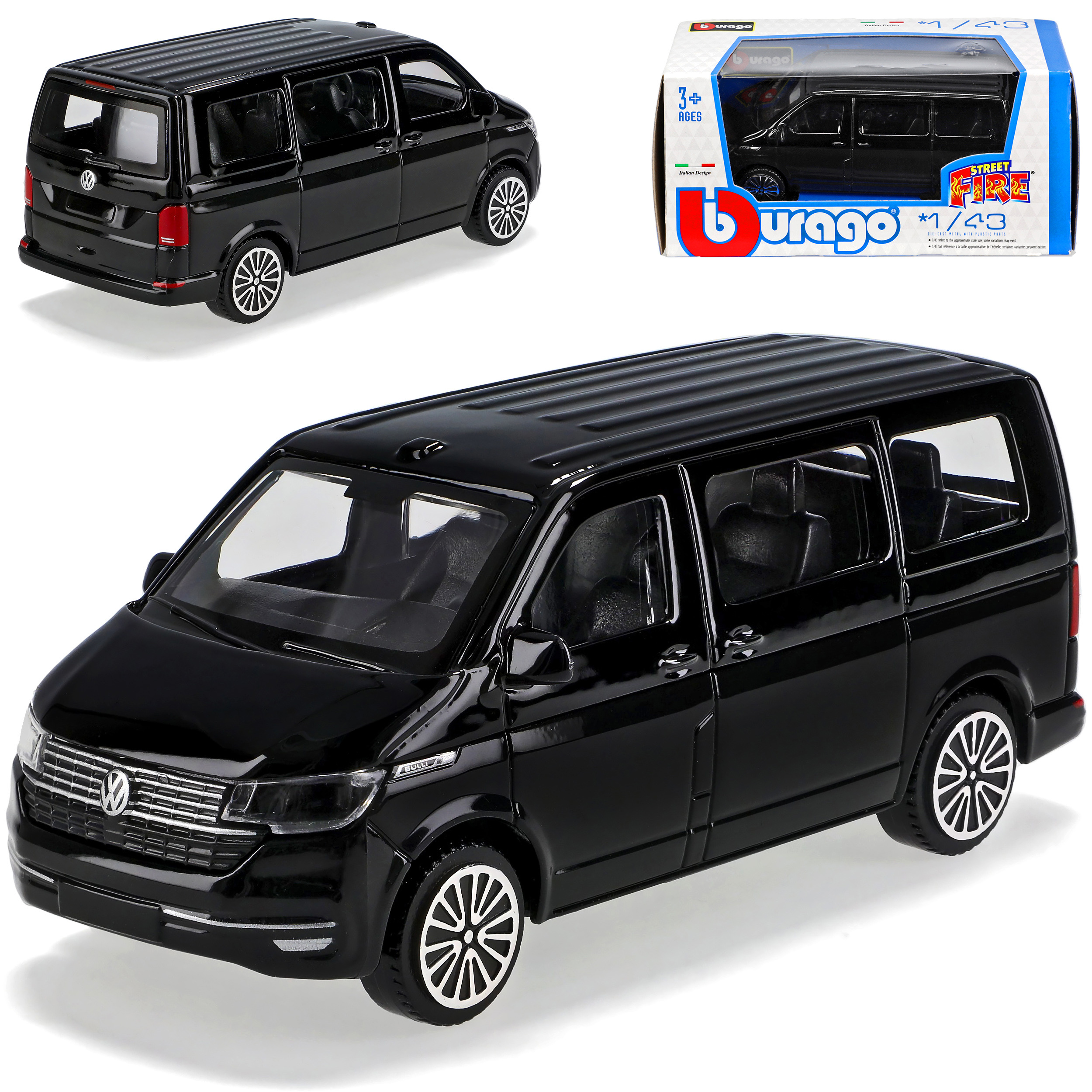 Vw .1 Passenger Transporter Black Bulli Model From 2003 Version From 2019 1/43 Bburago Model Car