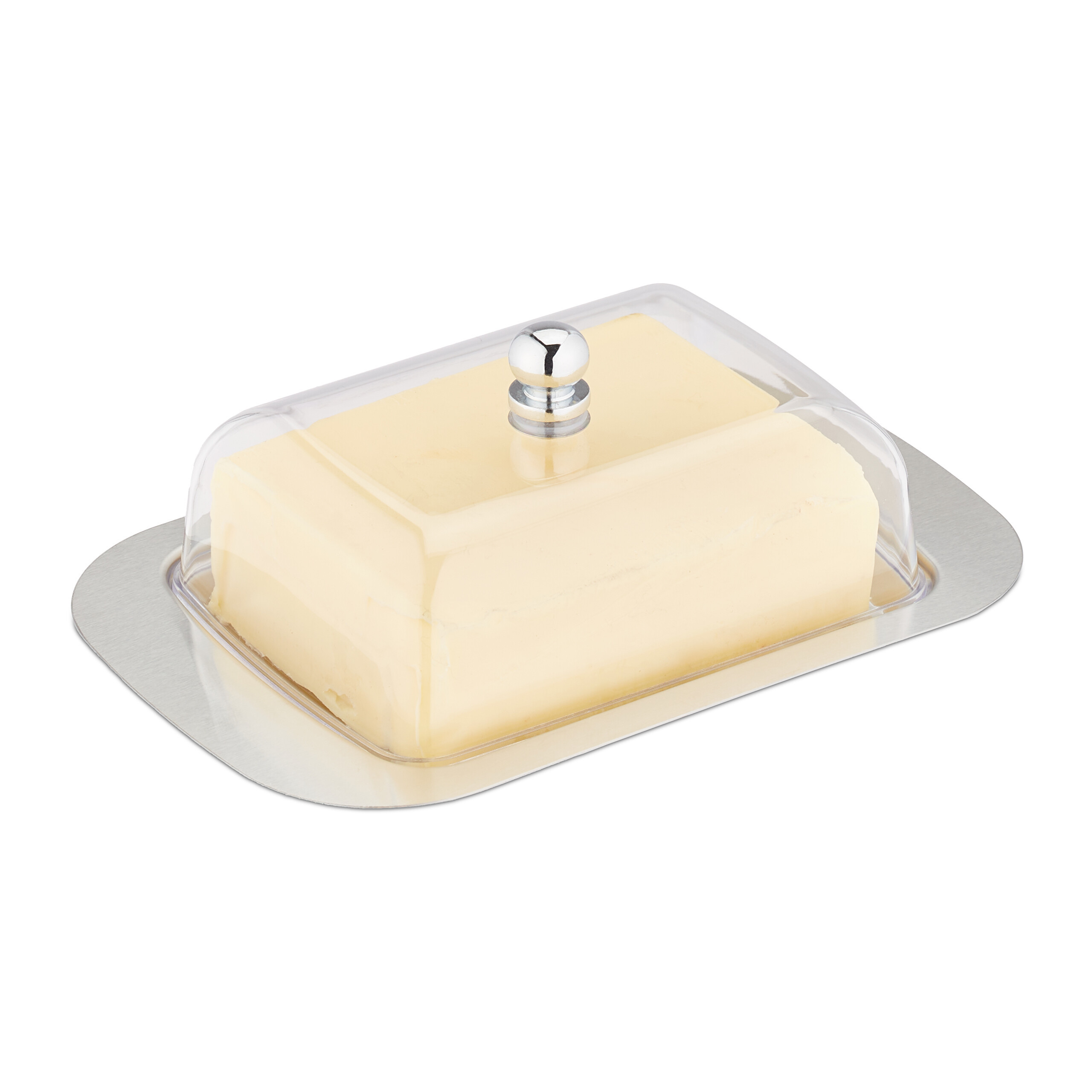 TEMU Butter Dish In Silver/ Transparent