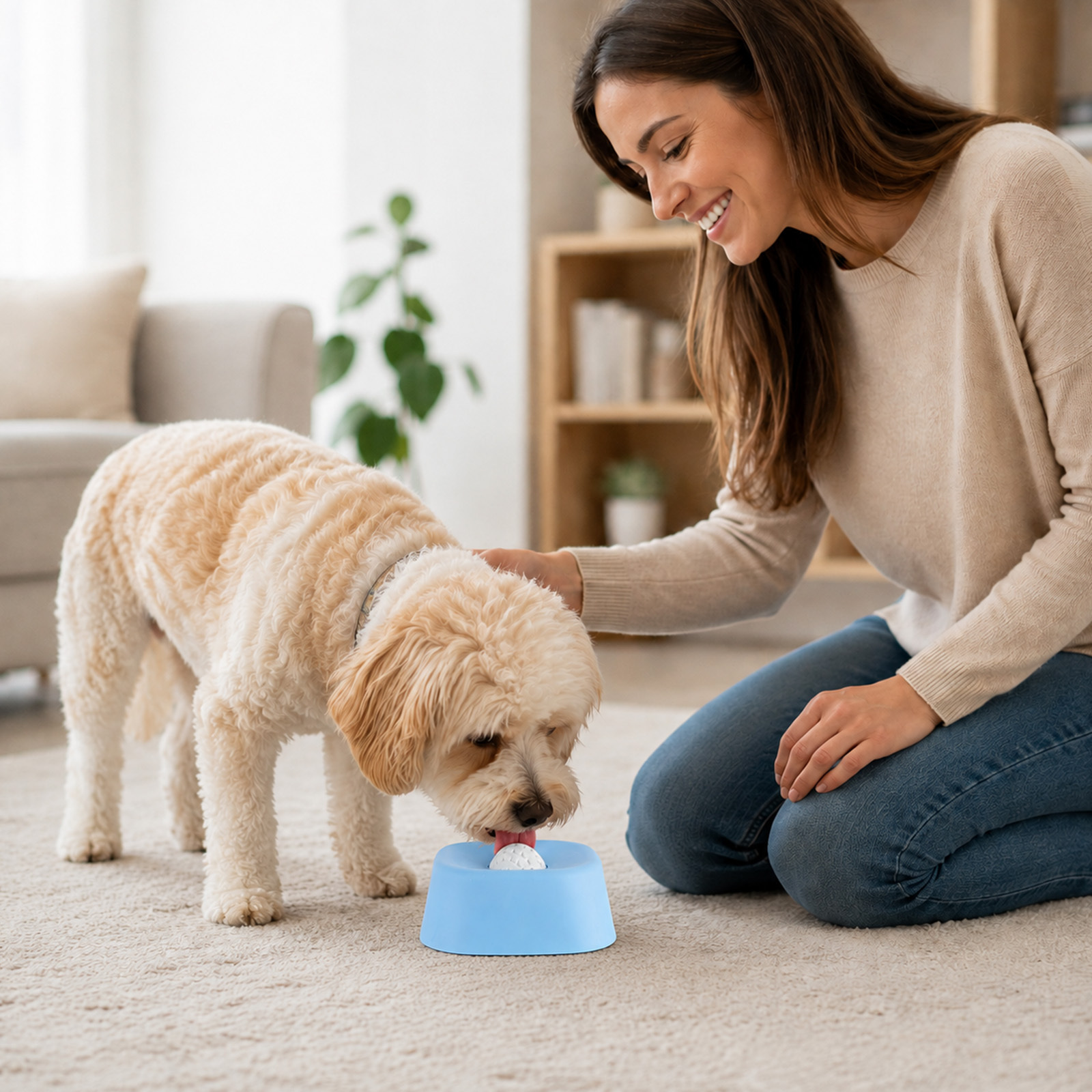 Dog Licking Bowl with Ball for Liquid Treats, Non-Spill Design