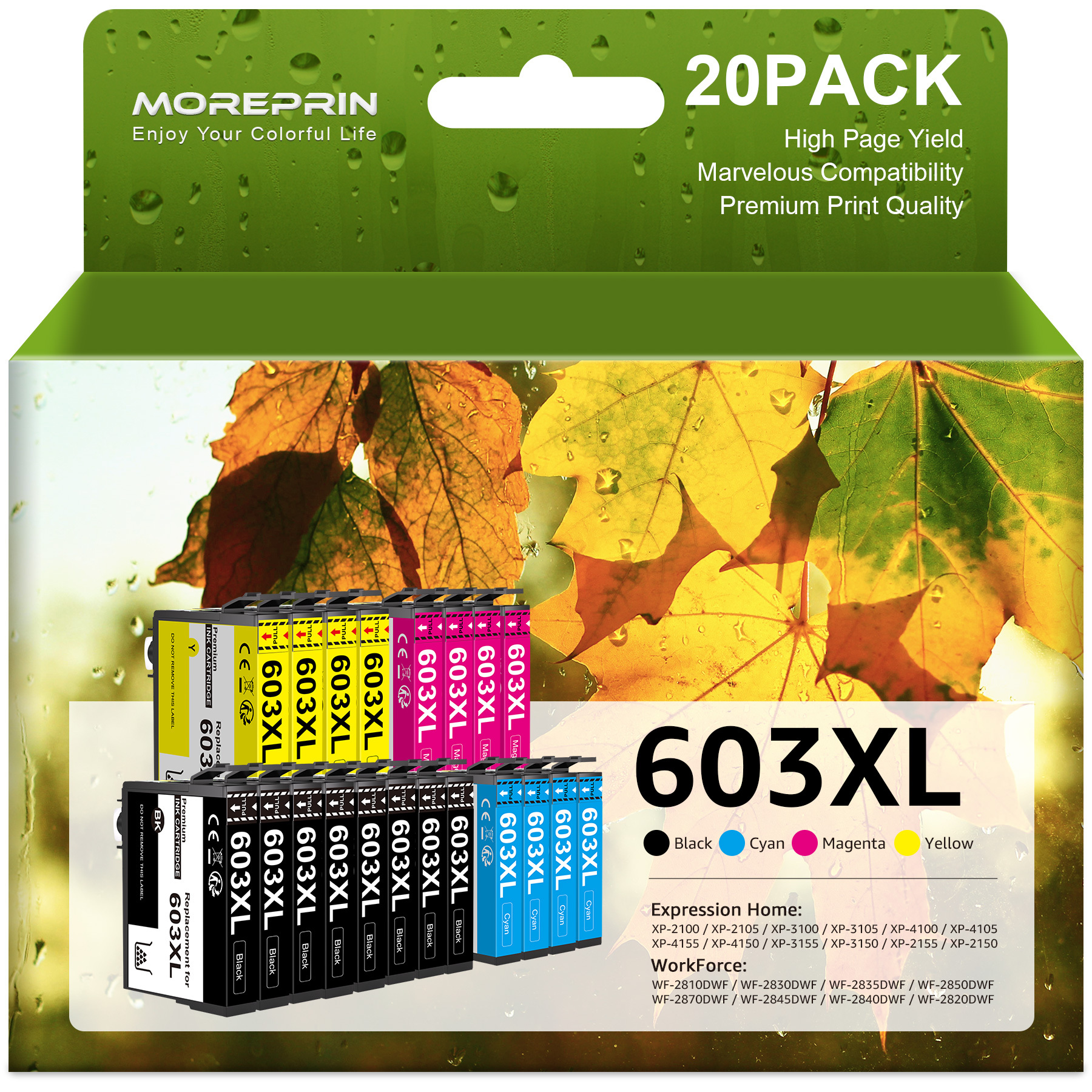 603xl 603 Ink Cartridges Compatible With Epson, High Capacity Multipack For Home Xp-2100 Xp-2105 Xp-3100 Xp-3105 Xp-4100 Xp-4155 Workforce Wf-2810 Wf-2830 Printer 20 Pack